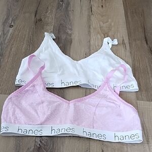 Hanes White and Pink Bralette Duo